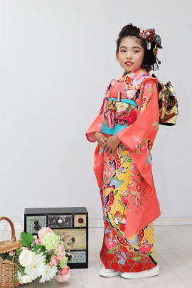 alt="正絹ピンク七五三女児、7歳四つ身"