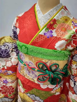 正絹丹後縮緬百花繚乱朱色振袖【FR1051】振袖レンタル|大阪、日産呉服・都島店