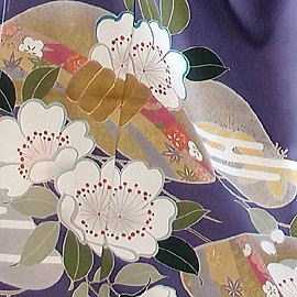 正絹糸目手描き京友禅、紫、振袖、レンタル大阪