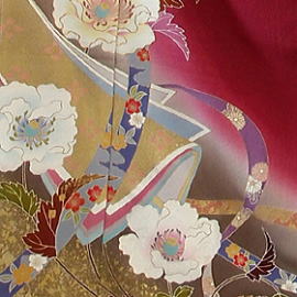 正絹手描き京友禅振袖、赤【FR-144】、レンタル大阪