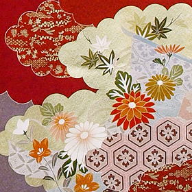 正絹高級京友禅本格派手描き振袖、赤、レンタル大阪