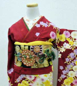 正絹地紋入り桜流れ文様京友禅の赤地振袖|fr106|振袖レンタル|大阪・日産呉服 正絹地紋入り桜流れ文様京友禅の赤地振袖|fr106|振袖レンタル|大阪・日産呉服