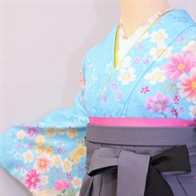 ブルーピンク花柄小袖|H-012|＋袴レンタル|大阪。地下鉄都島駅徒歩1分
