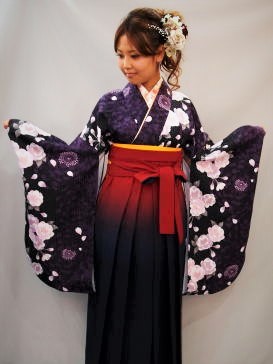 袴レンタル大阪紫総柄白花小袖:H-001 袴レンタル大阪・紫総柄白花小袖:H-001