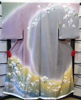 正絹京友禅・青・緑ピンク染め分け【H-027】レンタル大阪 正絹京友禅・青・緑ピンク染め分け【H-027】レンタル大阪
