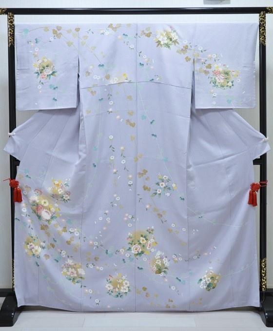 正絹京友禅訪問着、薄紫【H-035】レンタルキモノ|大阪・日産呉服