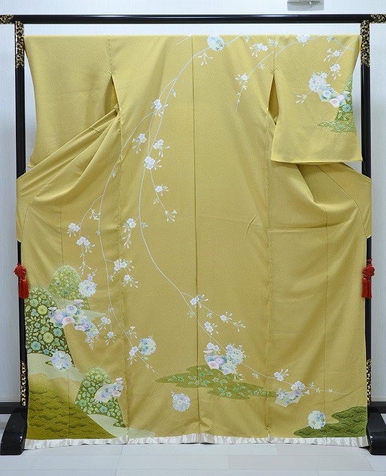 正絹絞り訪問着、黄色【H-031】レンタルキモノ|大阪・日産呉服