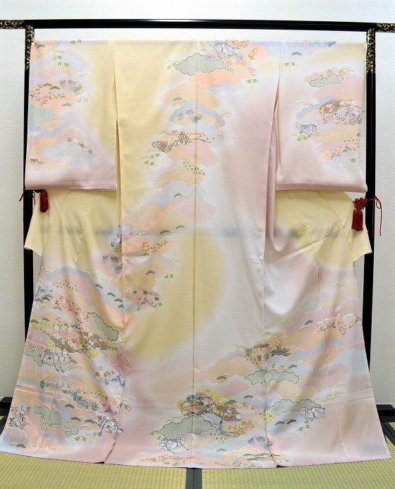 正絹駒絽（夏用）新柄訪問着・茶屋辻雲取り染め分け【RH-001】.訪問着レンタル大阪