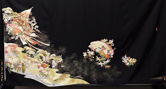 正絹最高級、純金箔・金糸縫い取り黒留袖:TR-001|留袖レンタル大阪・日産呉服 正絹最高級、純金箔・金糸縫い取り黒留袖:TR-001|留袖レンタル大阪・日産呉服
