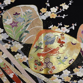 正絹最高級純金箔黒留袖：金糸縫い取り本格糸目手差し友禅の逸品:tr-005|レンタル大阪